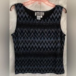 Sheri Martin Sparkle sleeveless top Black Blue Silver Medium